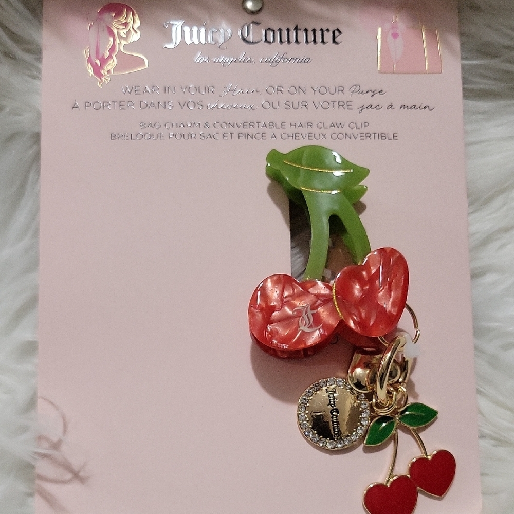 Juicy Couture Cherry Hair Claw Clip and Bag Charm Set.
